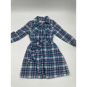 Vineyard Vines Plaid Girls Shirt Dress Drop Waist Sz 5 Buttons & Collared EUC
